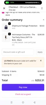 LILYRAE10 coupon verification screenshot