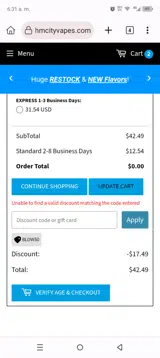 Ohm City Vapes coupon verification screenshot