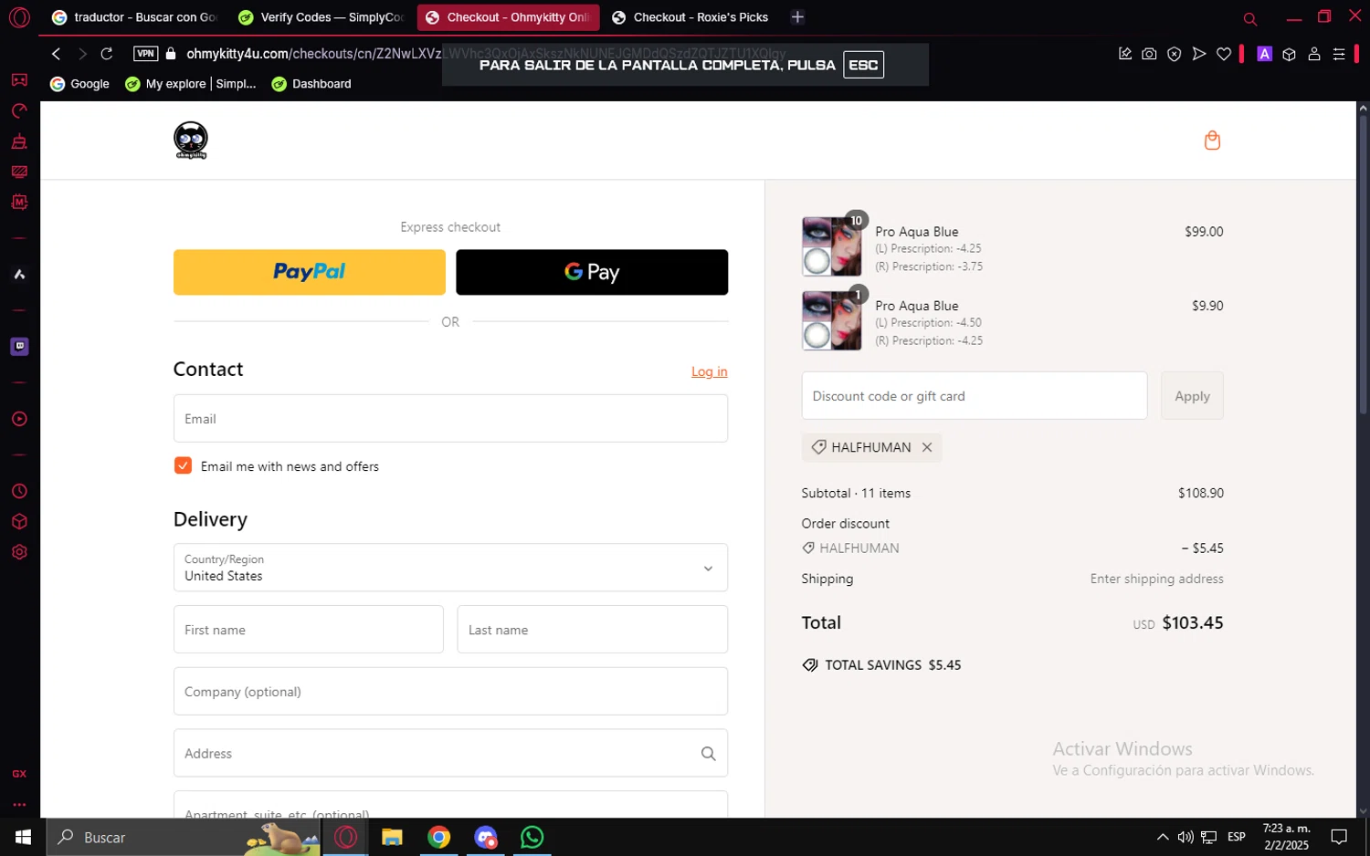 Oh My Kitty discount code screenshot showing code HALFHUMAN applied at Oh My Kitty checkout page. Uploaded by SimplyCodes community member PrimeVirtuoso9679 on Feb 2, 2025