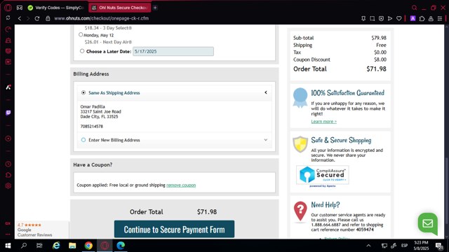 Oh Nuts checkout page showing Oh Nuts promo code box | Screenshot taken by SimplyCodes community member on May 9, 2025