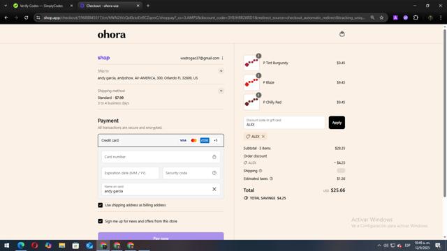 ohora checkout page showing ohora discount code box | Screenshot taken by SimplyCodes community member on Sep 12, 2025