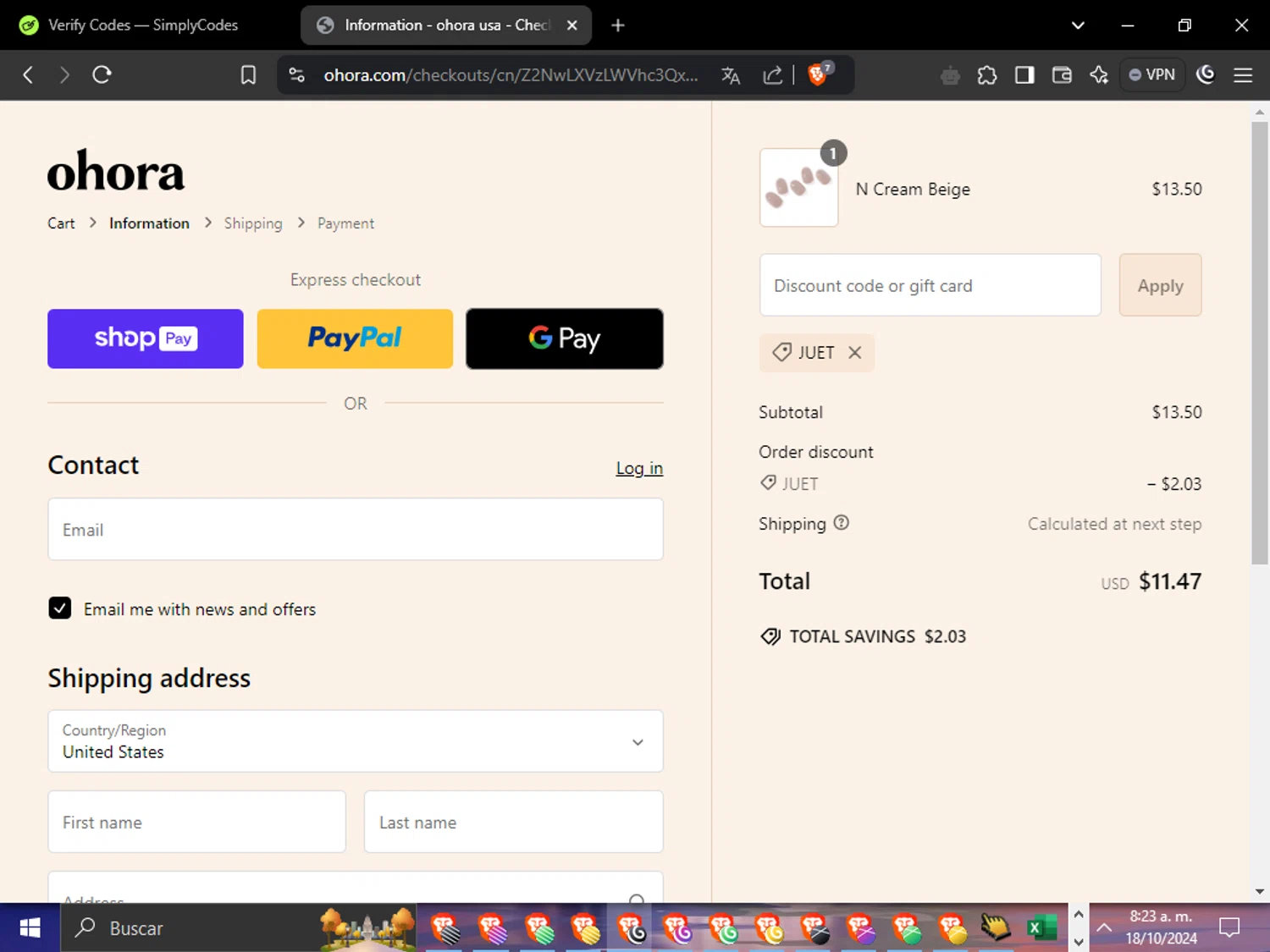 where to use Ohora promo code box