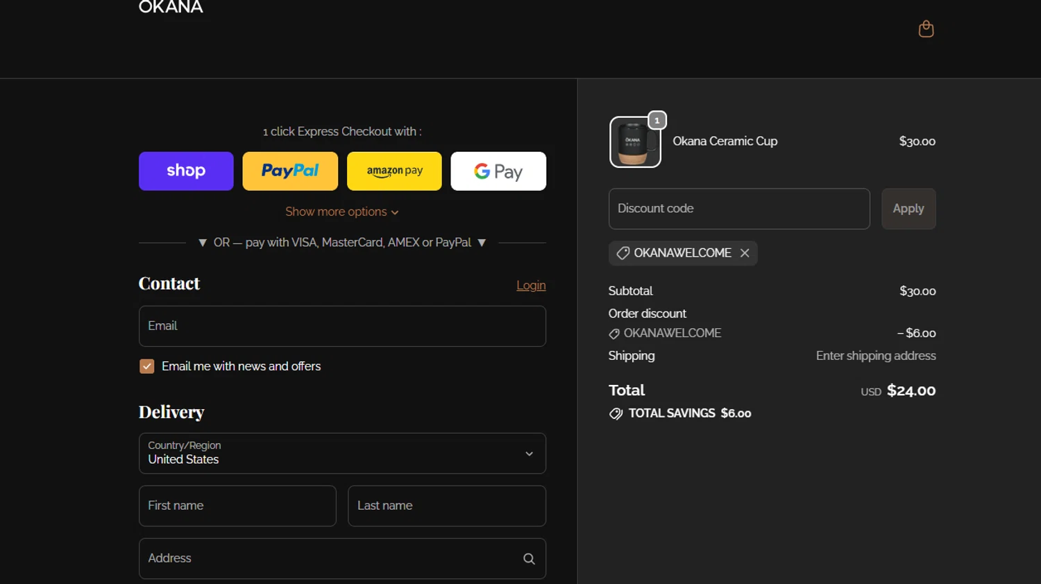 Okana promo code screenshot showing code OkanaWelcome applied at Okana checkout page. Uploaded by SimplyCodes community member Billyyou on Dec 24, 2025