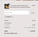 SPRING1 coupon verification screenshot