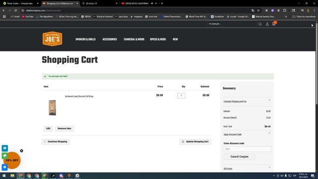 Oklahoma Joe's checkout page showing Oklahoma Joe's promo code box | Screenshot taken by SimplyCodes community member on Jul 28, 2025