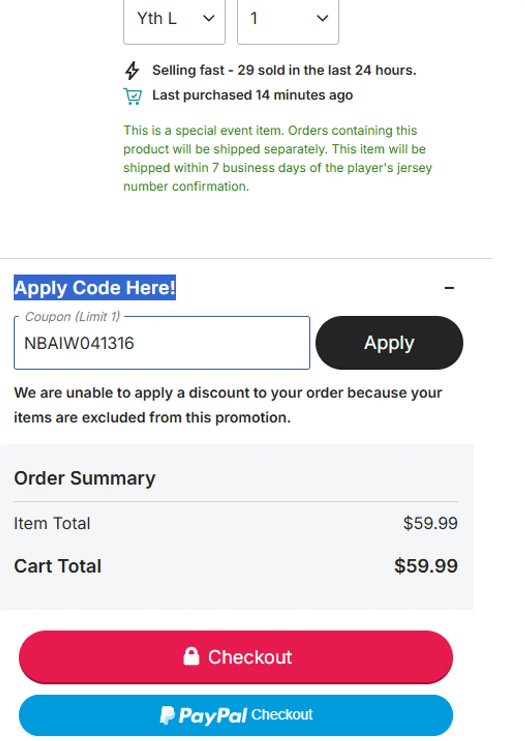 Oklahoma City Thunder promo code screenshot showing code NBAIW041316 applied at Oklahoma City Thunder checkout page. Uploaded by SimplyCodes community member MrWolf on Jul 25, 2025