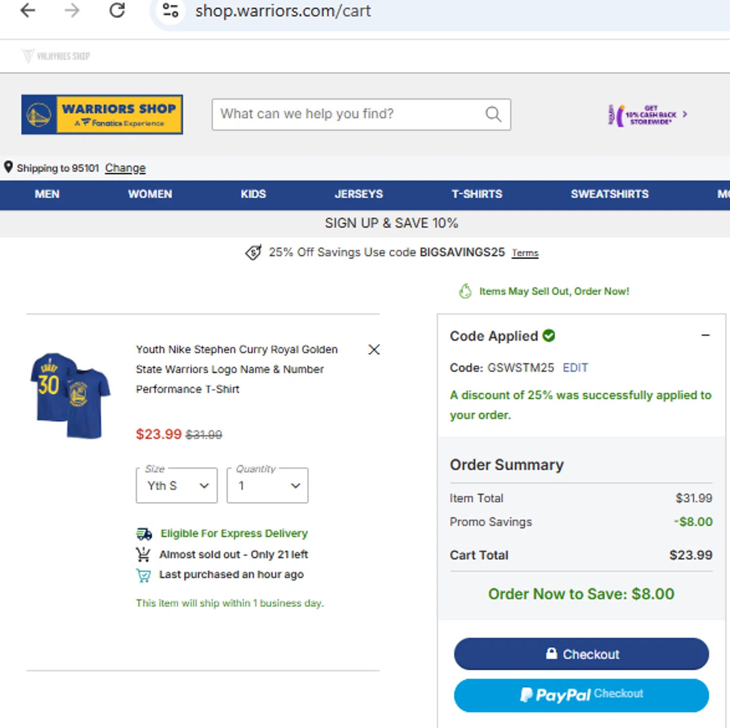 Oklahoma City Thunder checkout page showing Oklahoma City Thunder promo code box | Screenshot taken by SimplyCodes community member on Feb 1, 2026