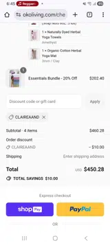 Claireaand coupon verification screenshot