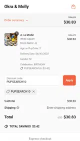 Okra and Molly coupon verification screenshot