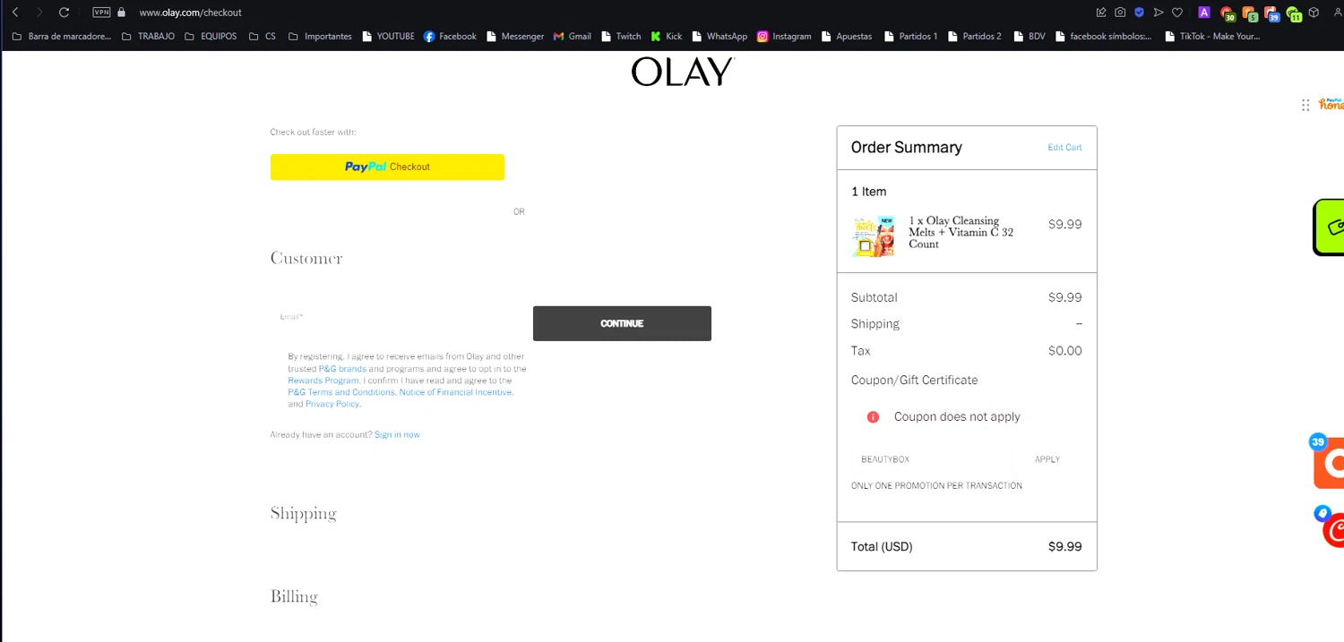 where to use Olay promo code box