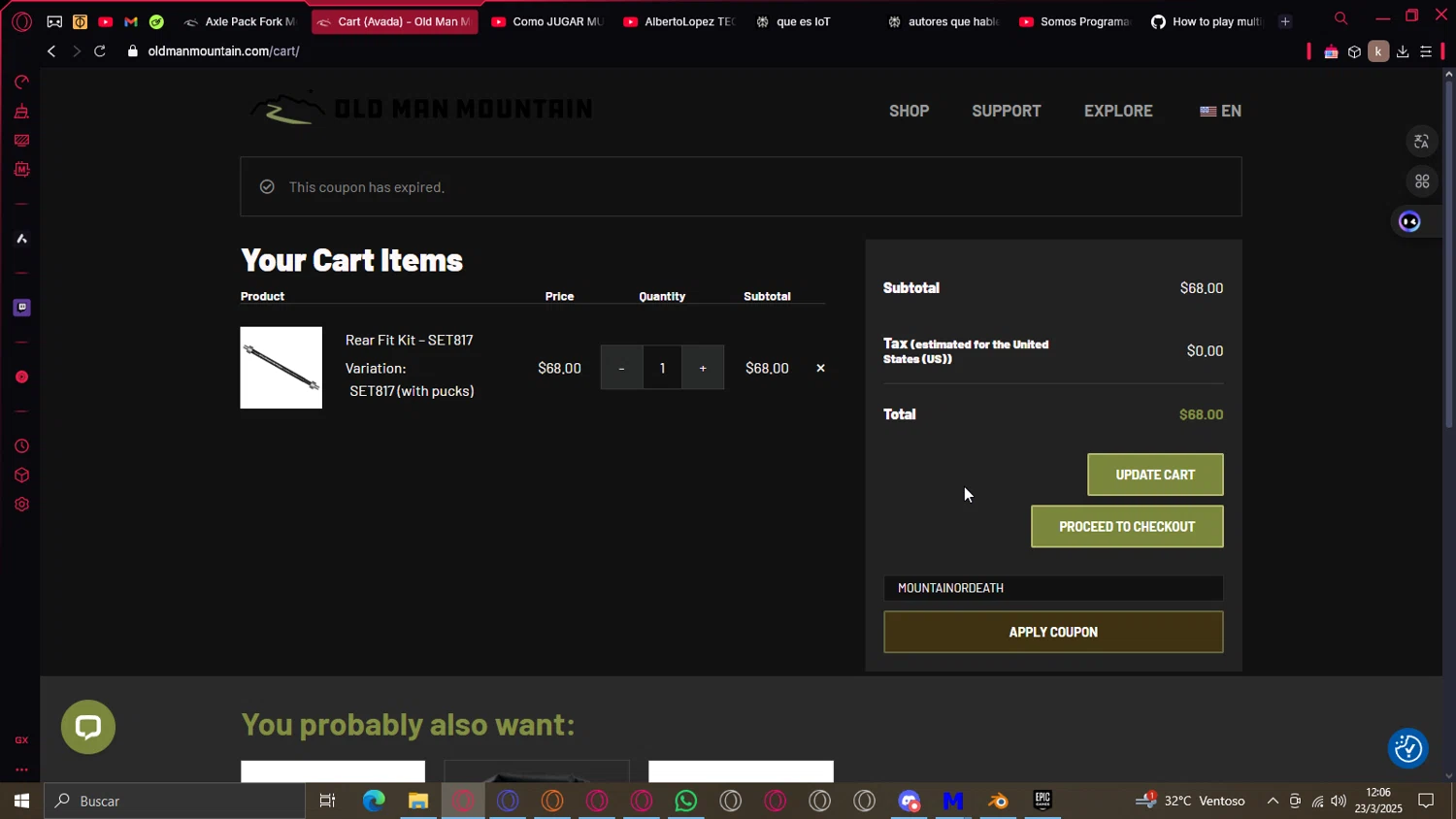 Old Man Mountain coupon code screenshot showing code MOUNTAINORDEATH applied at Old Man Mountain checkout page. Uploaded by SimplyCodes community member Gon_Freecss on Mar 23, 2025
