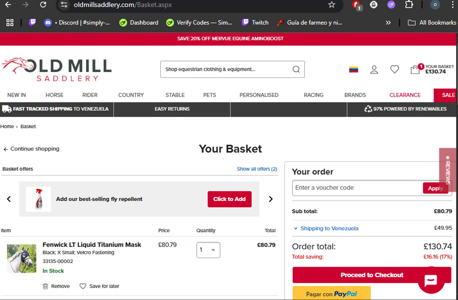 Old Mill Saddlery discount code screenshot showing code T9RRMHNCCITJ applied at Old Mill Saddlery checkout page. Uploaded by SimplyCodes community member DealHero3744 on Aug 11, 2025