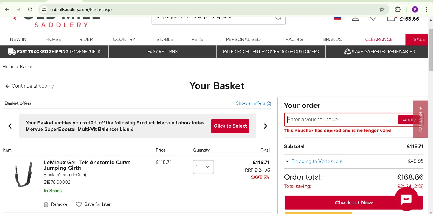 Old Mill Saddlery discount code screenshot showing code love2025 applied at Old Mill Saddlery checkout page. Uploaded by SimplyCodes community member TreasureMaverick5280 on Feb 21, 2025