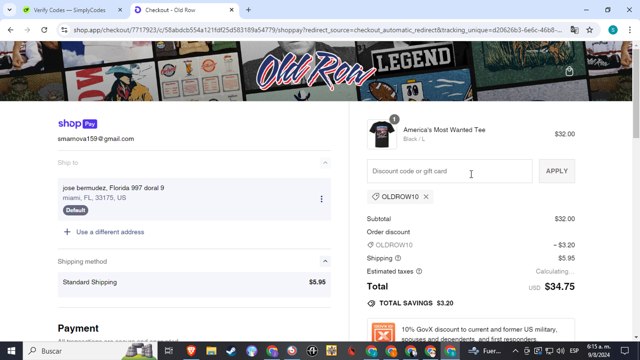 Old Row checkout page showing Old Row discount code box | Screenshot taken by SimplyCodes community member on Aug 9, 2024