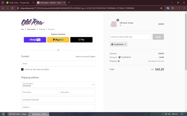Old Row checkout page showing Old Row discount code box | Screenshot taken by SimplyCodes community member on Jul 4, 2024
