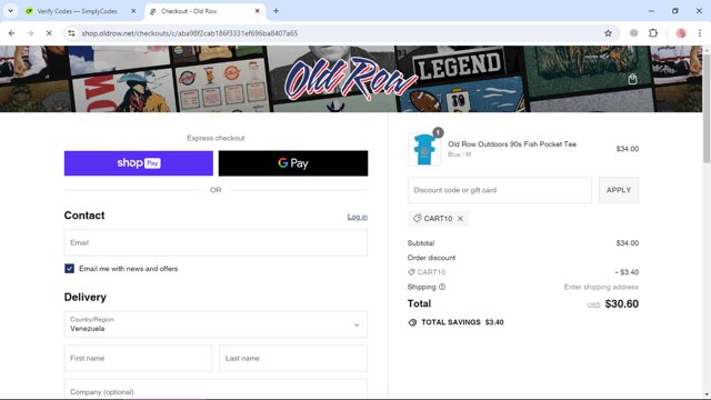 Old Row checkout page showing Old Row discount code box | Screenshot taken by SimplyCodes community member on Aug 9, 2024