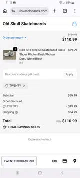 TWENTY coupon verification screenshot