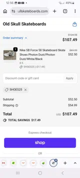 SHOES25 coupon verification screenshot
