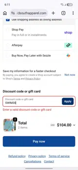 SWIM30 coupon verification screenshot