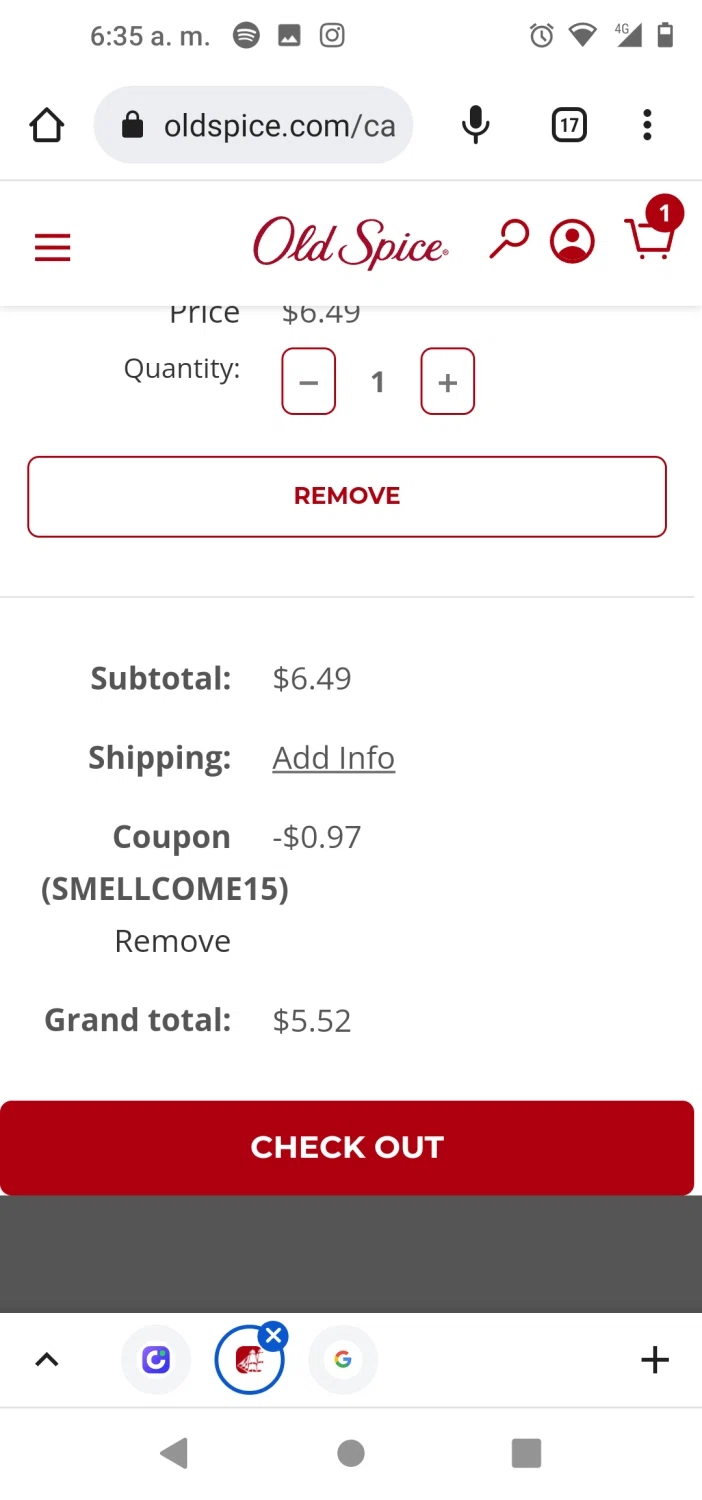 Old Spice checkout page showing Old Spice coupon code box | Screenshot taken by SimplyCodes community member on Oct 19, 2022