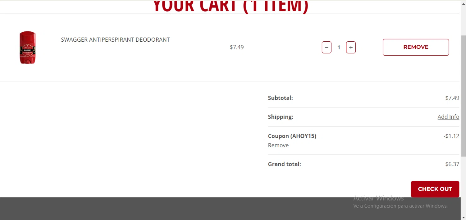 Old Spice checkout page showing Old Spice coupon code box | Screenshot taken by SimplyCodes community member on Jul 11, 2024