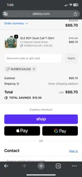 OLEBOYJULIUS coupon verification screenshot