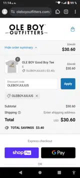 OLEBOYJULIUS coupon verification screenshot