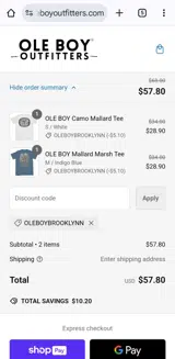 Oleboybrooklynn coupon verification screenshot