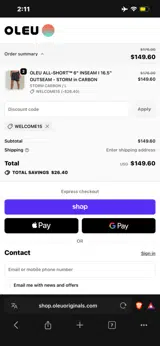 WELCOME15 coupon verification screenshot