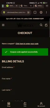 MOM15 coupon verification screenshot