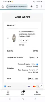 BACKOFF20 coupon verification screenshot