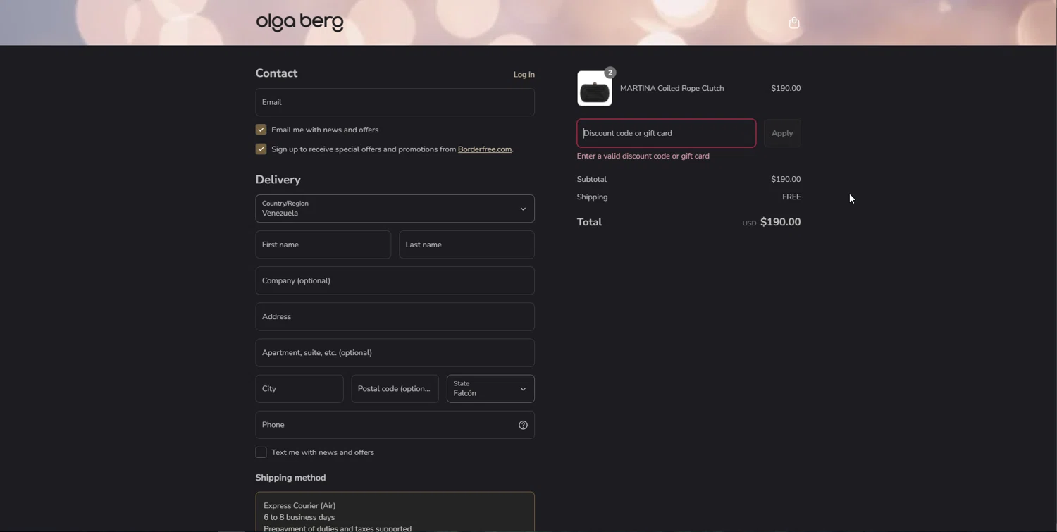 Olga Berg discount code screenshot showing code 10OFF applied at Olga Berg checkout page. Uploaded by SimplyCodes community member lisethchirino on Jul 27, 2025