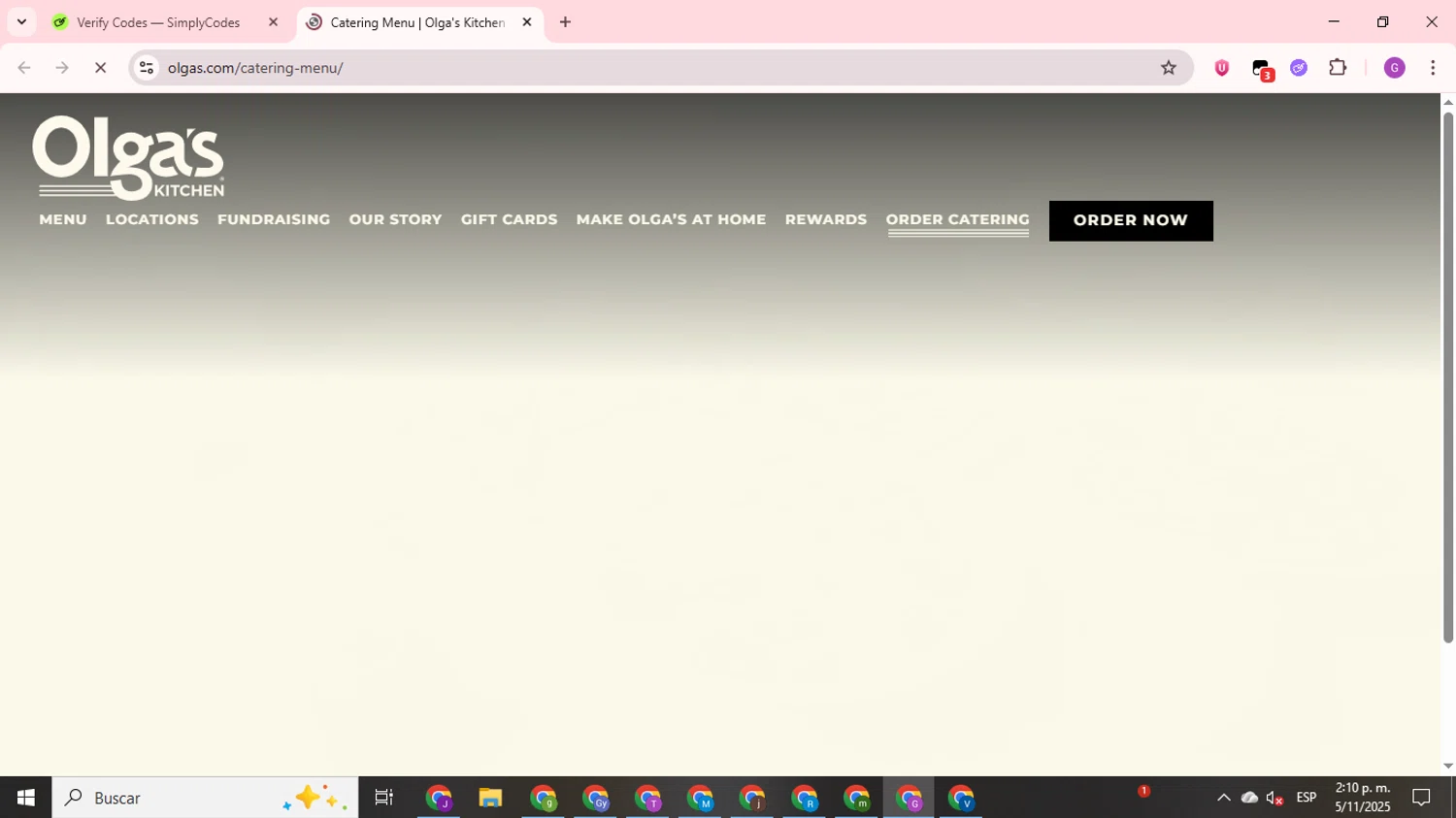 Olga's Kitchen coupon code screenshot showing code BREAKFAST20 applied at Olga's Kitchen checkout page. Uploaded by SimplyCodes community member ValuePilot6849 on Nov 5, 2025