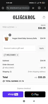 WELCOME5 coupon verification screenshot