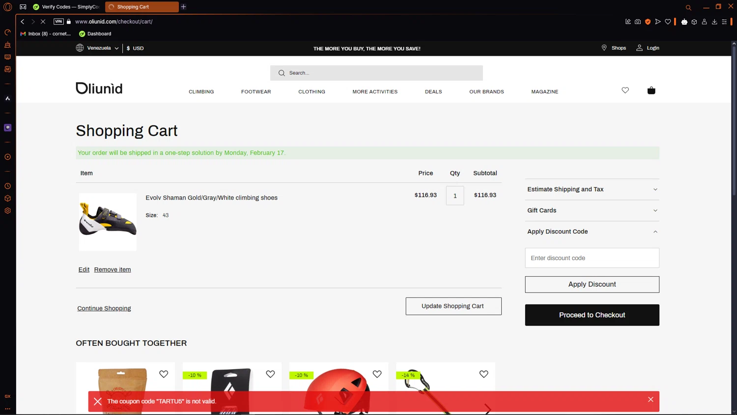 Oliunìd checkout page showing Oliunìd promo code box | Screenshot taken by SimplyCodes community member on Feb 16, 2025