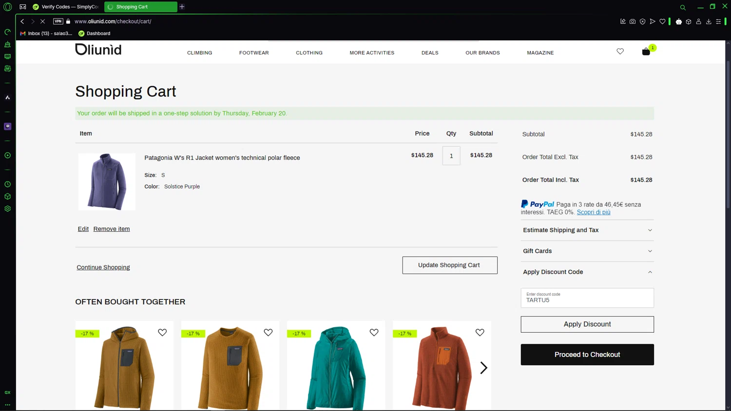 Oliunìd checkout page showing Oliunìd promo code box | Screenshot taken by SimplyCodes community member on Feb 20, 2025