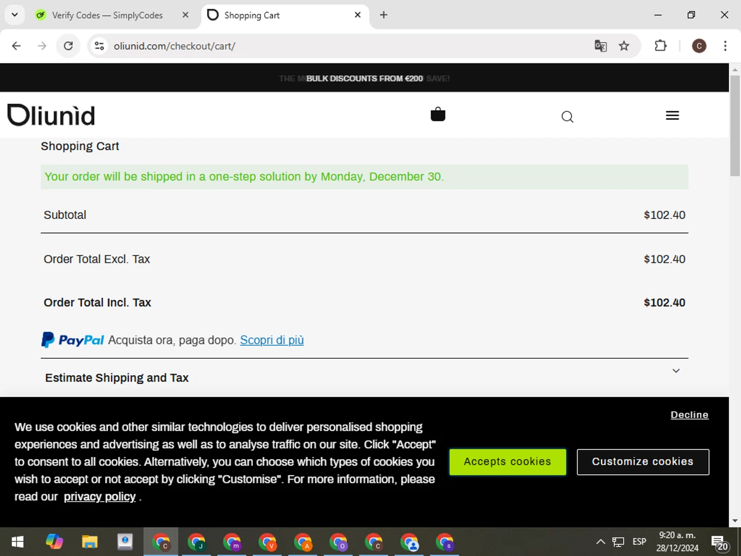 Oliunìd checkout page showing Oliunìd promo code box | Screenshot taken by SimplyCodes community member on Dec 28, 2024