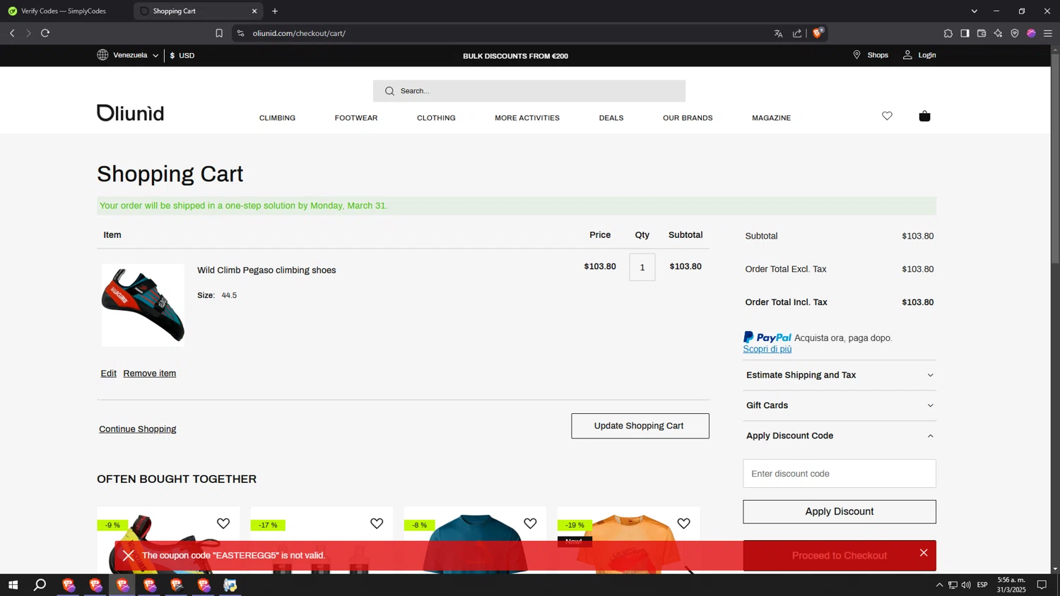Oliunìd promo code screenshot showing code EASTEREGG5 applied at Oliunìd checkout page. Uploaded by SimplyCodes community member lllllllllllllll on Mar 31, 2025
