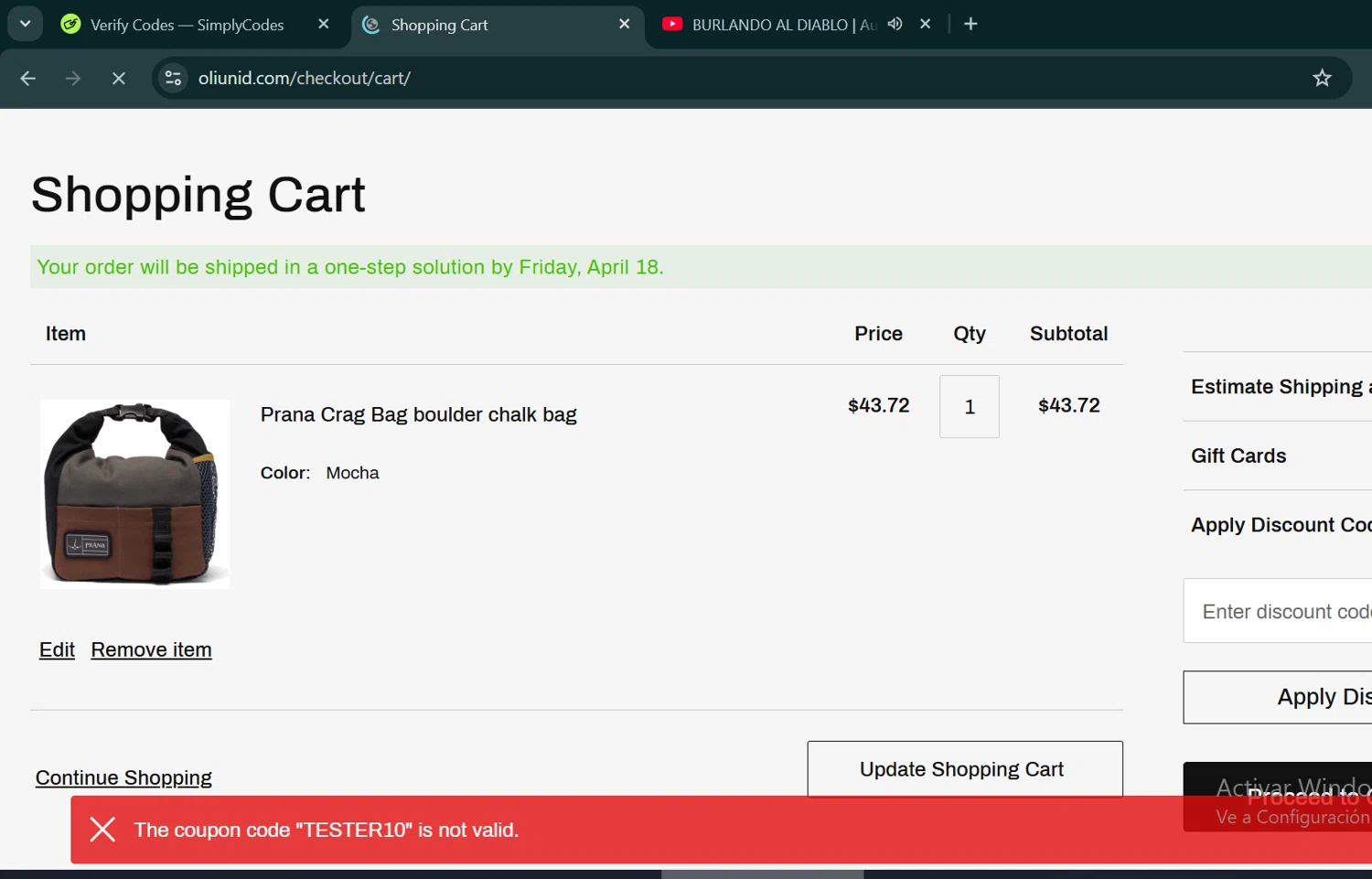 Oliunìd promo code screenshot showing code TESTER10 applied at Oliunìd checkout page. Uploaded by SimplyCodes community member Trump23 on Apr 18, 2025