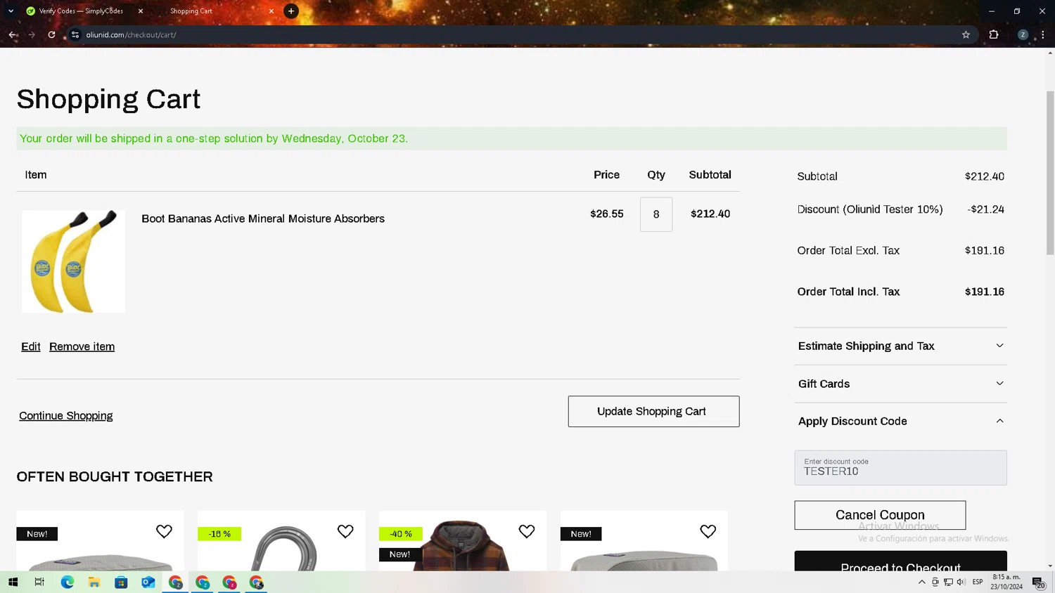 Oliunìd checkout page showing Oliunìd promo code box | Screenshot taken by SimplyCodes community member on Oct 23, 2024