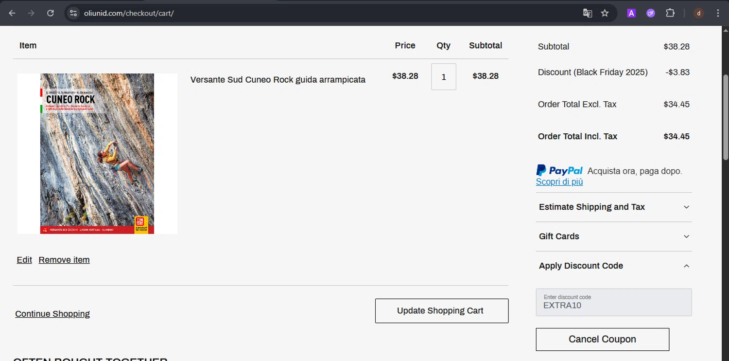 Oliunìd checkout page showing Oliunìd promo code box | Screenshot taken by SimplyCodes community member on Nov 27, 2025