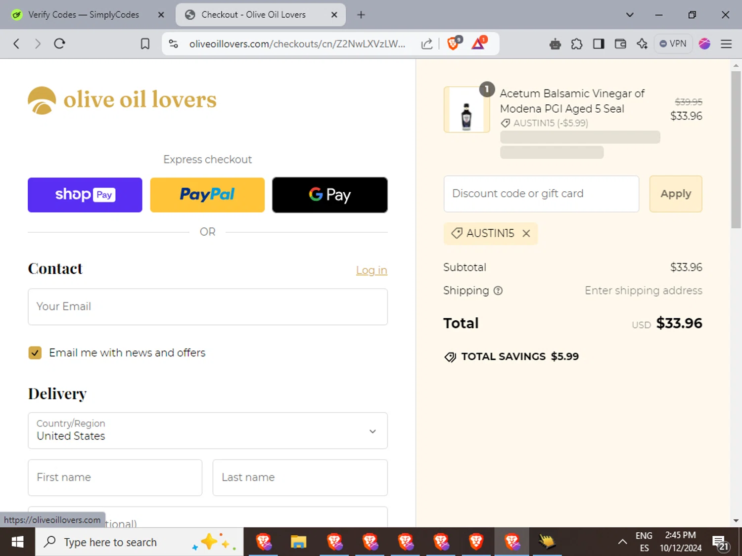 where to use Olive Oil Lovers promo code box
