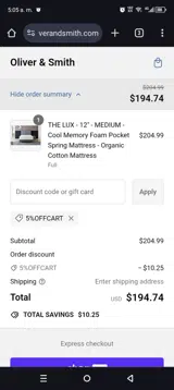 5%OFFCART coupon verification screenshot