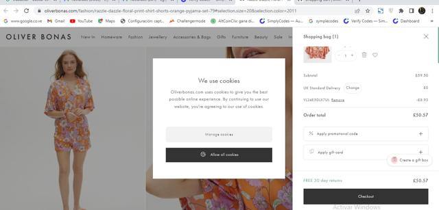 Oliver Bonas checkout page showing Oliver Bonas discount code box | Screenshot taken by SimplyCodes community member on Apr 19, 2022