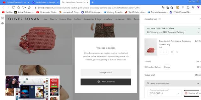 Oliver Bonas checkout page showing Oliver Bonas discount code box | Screenshot taken by SimplyCodes community member on Jul 18, 2022