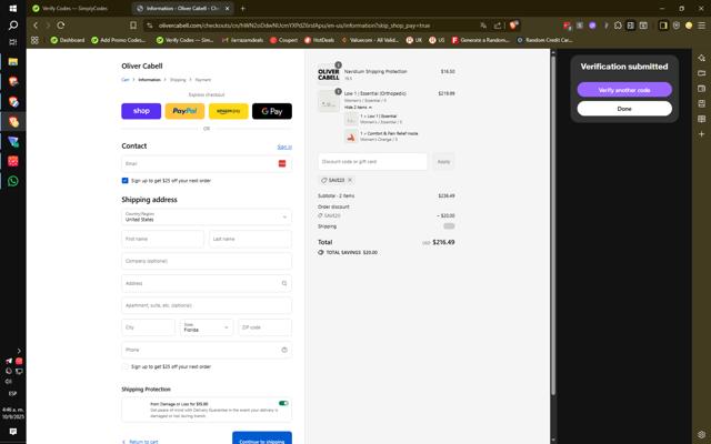 Oliver Cabell checkout page showing Oliver Cabell discount code box | Screenshot taken by SimplyCodes community member on Sep 10, 2025