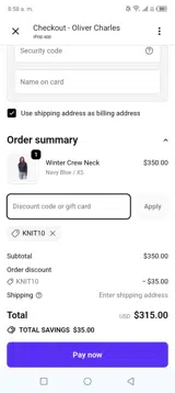 Oliver Charles coupon verification screenshot