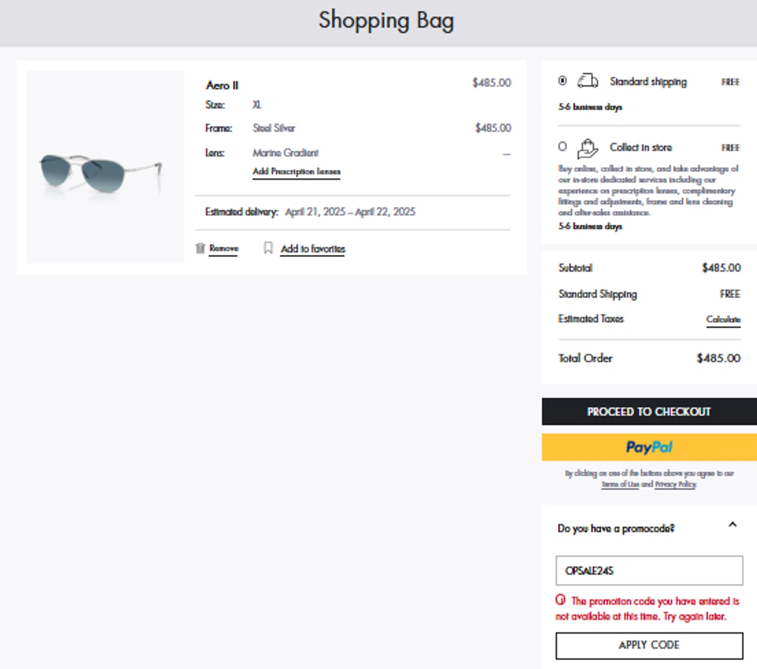 Oliver Peoples promo code screenshot showing code OPSALE24S applied at Oliver Peoples checkout page. Uploaded by SimplyCodes community member MagnificentCollector7829 on Apr 12, 2025