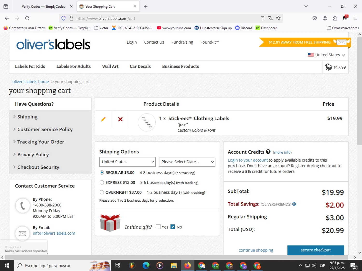 Oliver's Labels promo code screenshot showing code OLIVERSFRIENDS applied at Oliver's Labels checkout page. Uploaded by SimplyCodes community member Garou_Y2K on Jan 28, 2025