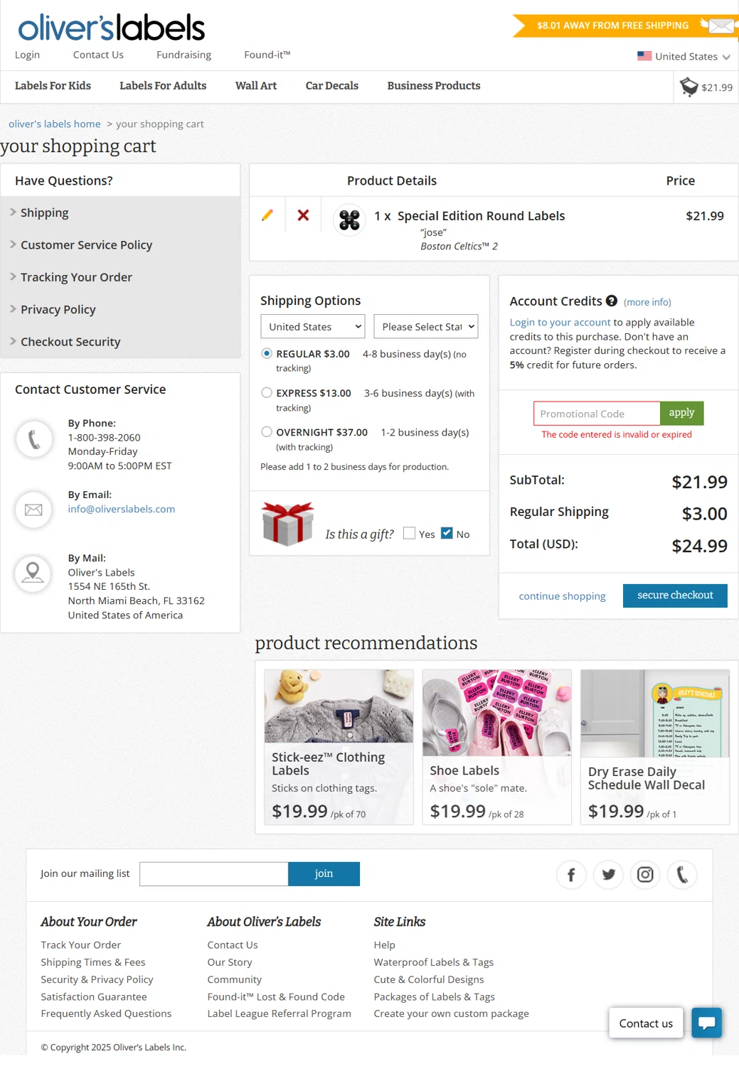 Oliver's Labels promo code screenshot showing code BTS2025 applied at Oliver's Labels checkout page. Uploaded by SimplyCodes community member Rossimar on Sep 26, 2025